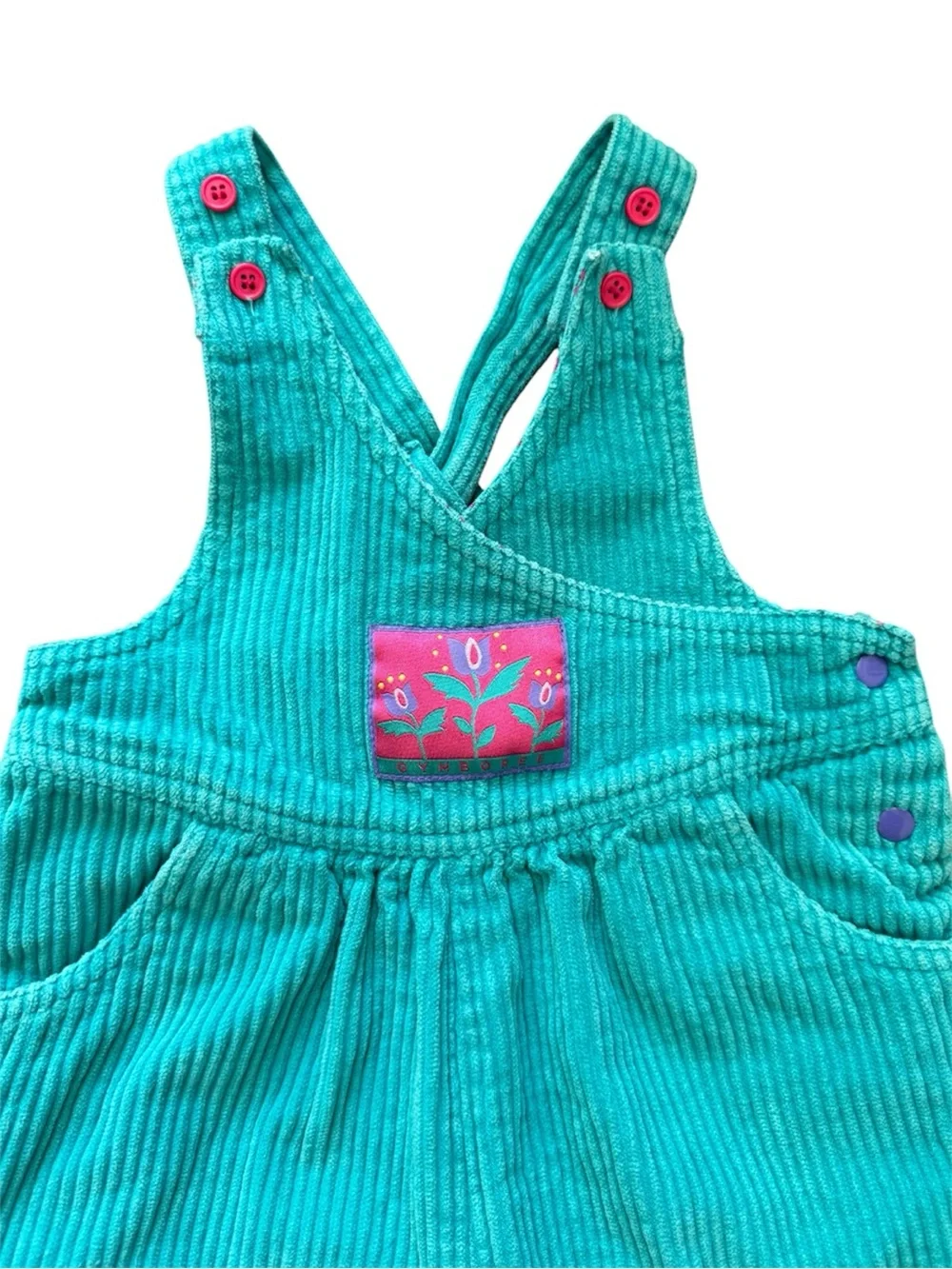 Vintage 1990’s Gymboree Girls’ Teal Corduroy Overalls Pink Accents Size Small
